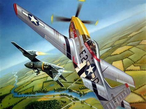P 51 Mustang And Me262 Messerschmitt Aircraft Painting Aircraft Art