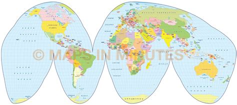 Vector World Map Goode Homolosine Projection Political World Map Small