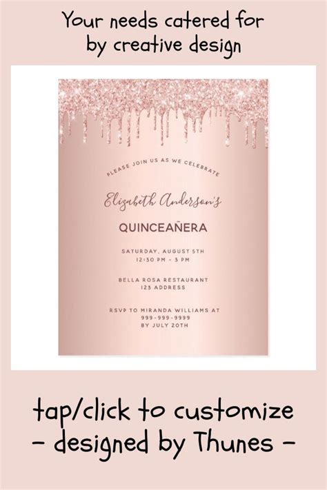 Quinceanera Rose Gold Glitter Drip Invitation Postcard Zazzle