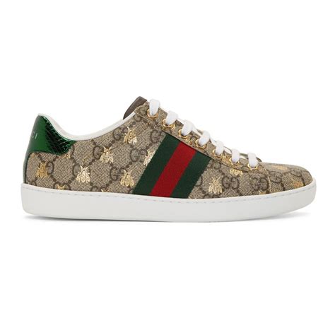 Gucci Canvas New Ace Gg Supreme Bee Print Sneakers In Beige Natural