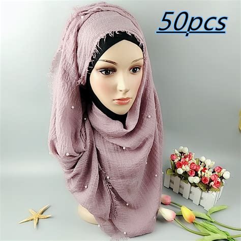 a 76 50pcs full white pearl bubble plain scarf scarves fringes women solid hijabs popular shawls