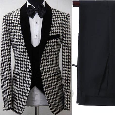 Houndstooth Men Suits For Wedding Groomsmen 3 Pieces Tailor Made Prom