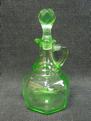 Vintage Hazel Atlas Green Depression Glass Cruet Original Faceted