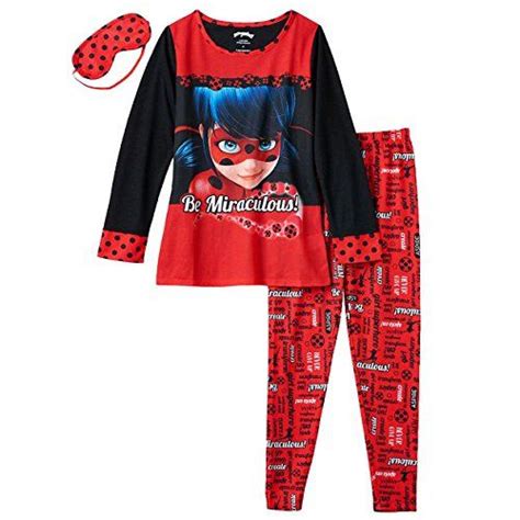 Miraculous Ladybug Girls Pajamas Set With Sleep Mask 8 Miraculous Red