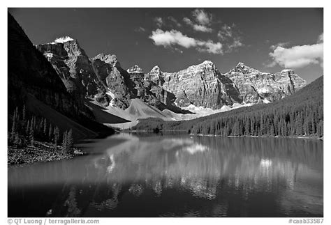 Black And White Picturephoto Moraine Lake Reflecting The Wenkchemna Peaks Mid Morning Banff