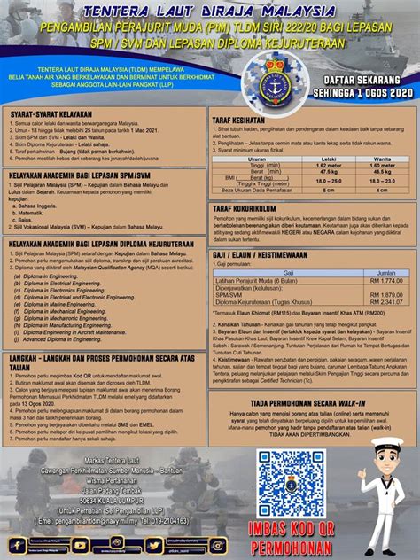 Lepasan ijazah sarjana muda dengan kepujian yang berkelayakan dipelawa oleh kementerian pengajian tinggi malaysia untuk memohon program diploma pendidikan (dpli). Pengambilan Perajurit Muda TLDM Siri 222/20 Lepasan SPM ...