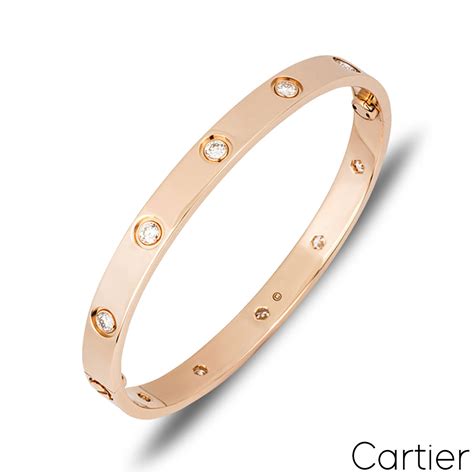 Cartier Rose Gold Full Diamond Love Bracelet Size 20 B6040620 Rich