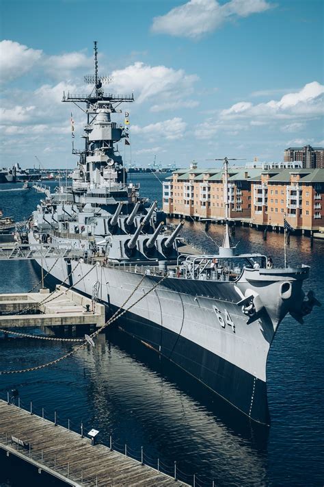 Uss Wisconsin United States Battleship Sitting In Downtown Norfolk