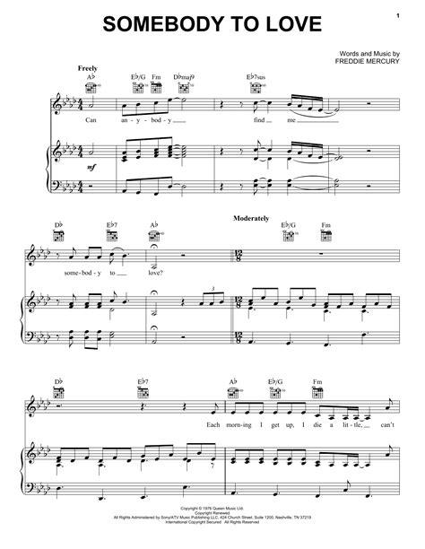 Somebody To Love Sheet Music By Queen Piano Vocal And Guitar Right