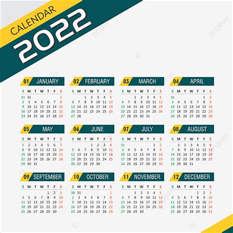 Yellow Calendar Vector Art Png Calendar 2022 In Green And Yellow Color