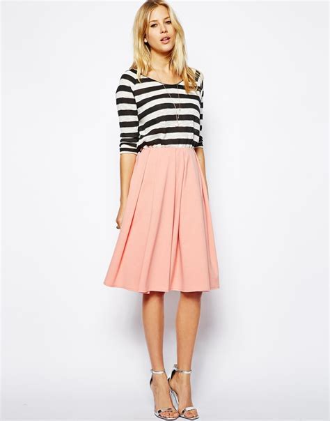 Asos Midi Skirt In Ponte With Bold Pleats In Peach Pink Lyst