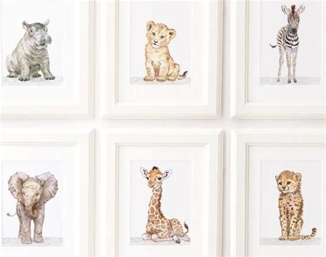 Safari Nursery Prints Set Of 6 Nursery Wall Art Animal Etsy Safari