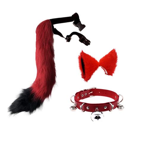 Buy Faux Fur Cat Ears Hair Clip Furry Wolf Fox Long Tail Costume Halloween Party Neck Chocker