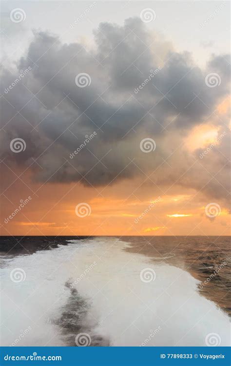Seascape Stormy Sea Horizon And Kielwater Stock Image Image Of Ship