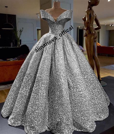 This Silver Ball Gowns Wedding Dress With Sequins Beaded Is So Bling