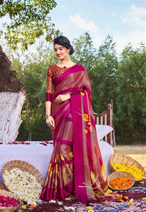 Party Wear Printed Brasso Saree With Blouse Piece 5 5 M Separate Blouse Piece Rs 849 Piece