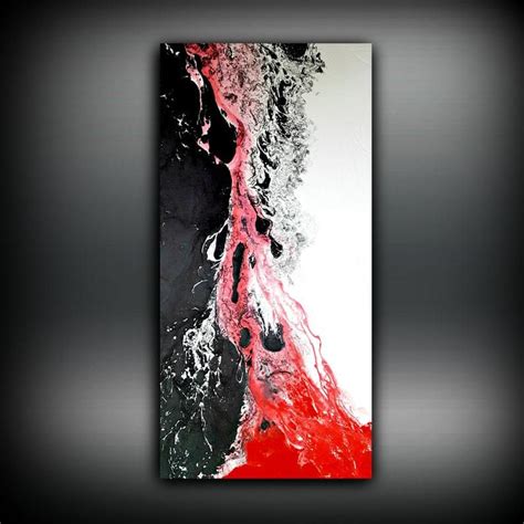 White Black And Red Painting 24x48 Abstract Painting Acrylic Painting