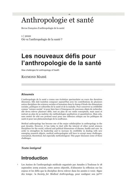 Pdf Les Nouveaux Défis Pour Lanthropologie De La Santé