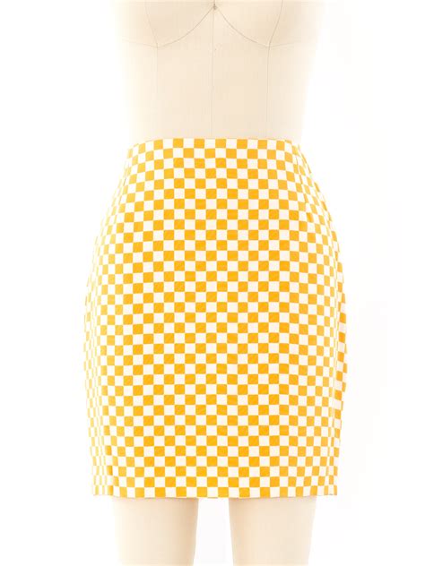 Gianni Versace Yellow Checkerboard Mini Skirt