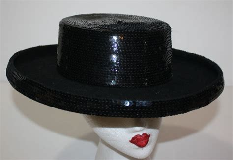 Vintage Yehasso Black Wool Sequins Zorro Gaucho Spanish Hat Gorgeous