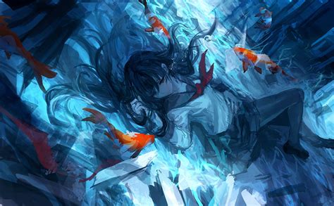Water Koi Fish Girl Art Beautiful Pictures Anime Funny