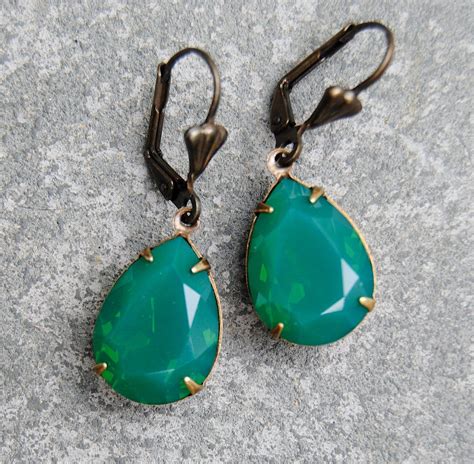 Jade Green Opal Earrings Swarovski Crystal Jade Earrings Green