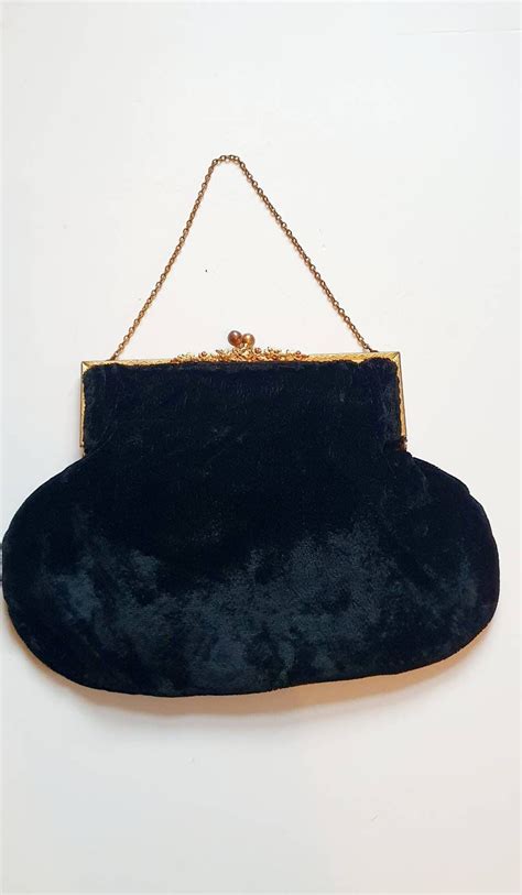 1920s Velvet Evening Bag Black Vintage French Bag Kiss Etsy Uk