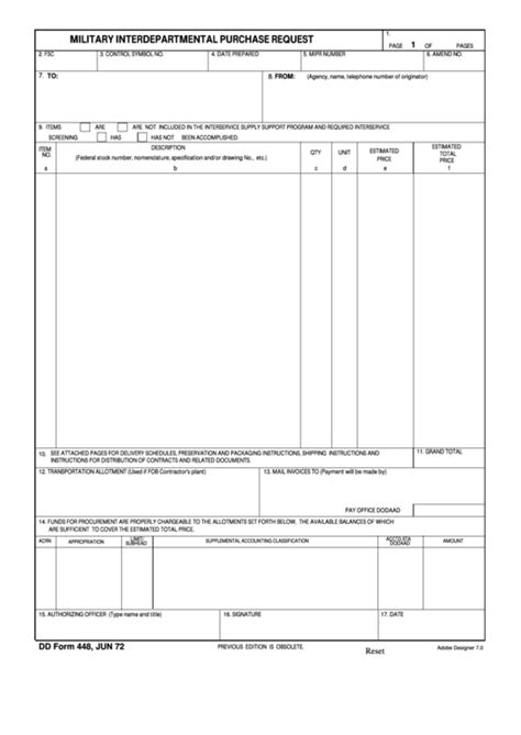 Fillable Dd Form 448 Military Interdepartmental Purchase Request