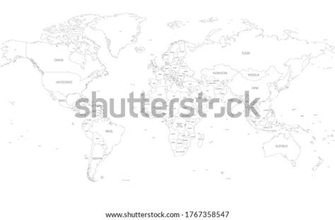 Map World Detailed Thin Black Outline Stok Vektör Telifsiz 1767358547