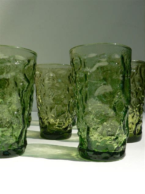 Vintage Green Anchor Hocking Lido Drinking Glasses Set Of 8