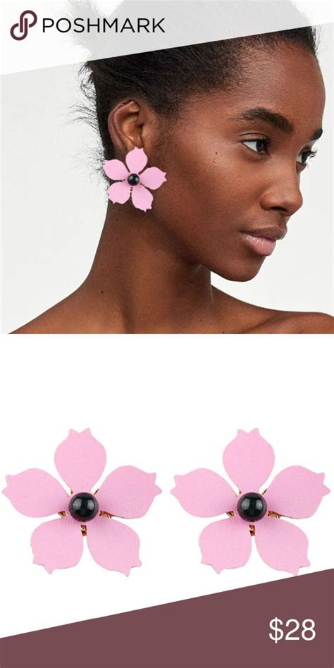 nwt pink black summer flower statement earrings statement drop earrings black pink summer