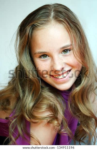 Beautiful Blondhaired 13years Old Girl Portrait Stock Photo 134911196