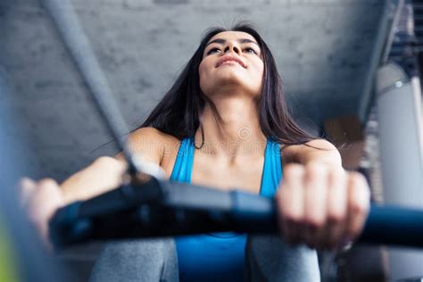 Smiling Pretty Woman Working Out At Gym Stock Photo Image Of Looking