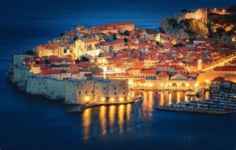 Free Download Wallpaper Sea Building Home Fortress Night City Croatia