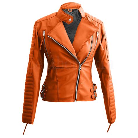 Orange Women Leather Jacket Faux Leather Jacket For Women Leather Skin Shop
