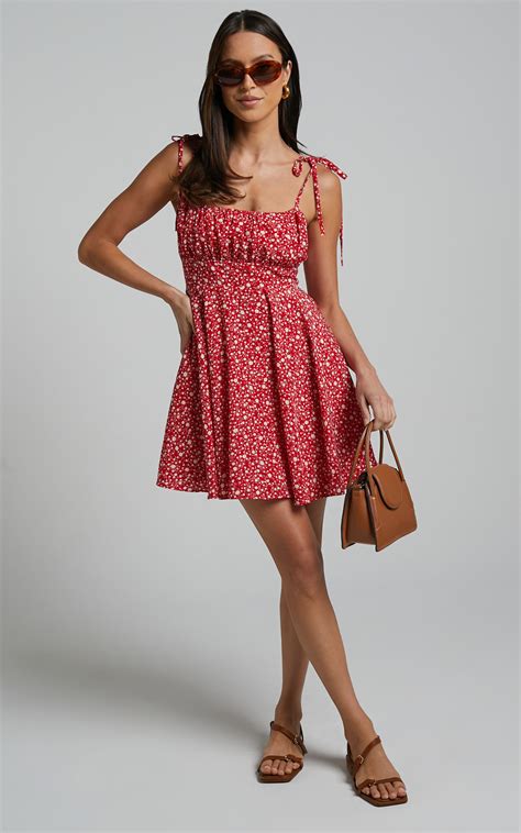 summer jam mini dress strappy slip dress in red floral print showpo nz
