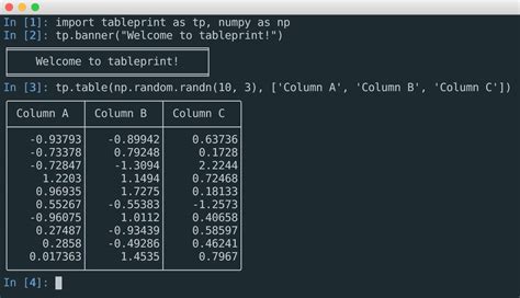 Github Nirum Tableprint Pretty Console Printing Of Tabular Data In Python Snake