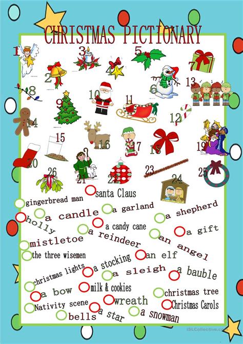 A collection of english esl worksheets for home learning, online practice, distance learning and english classes to teach about christmas, christmas | page 2. Christmas Pictionary worksheet - Free ESL printable worksheets made by teachers