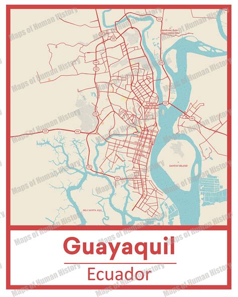 Retro Guayaquil Ecuador Street Map Poster And Canvas Print Etsy