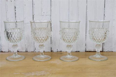 Vintage Water Goblets Or Big Wine Glasses Indiana Diamond Point Pressed Glass