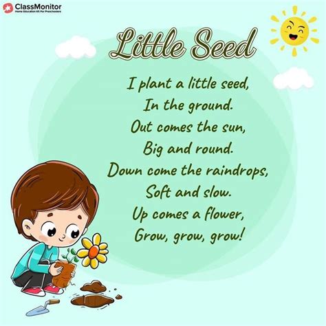 This list of new poems is composed of the works of modern poets on. Little Seed Poem | Short poems for kids, Rhymes for kids ...