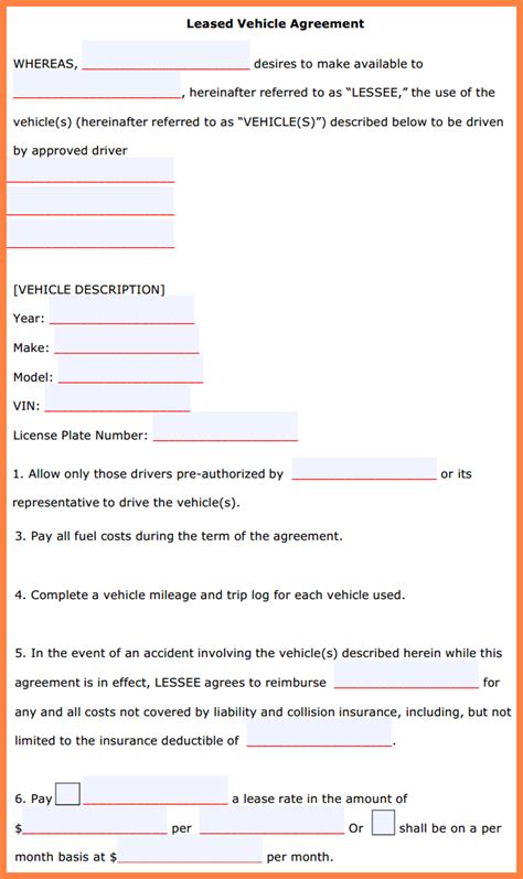 employee vehicle  agreement template purchase