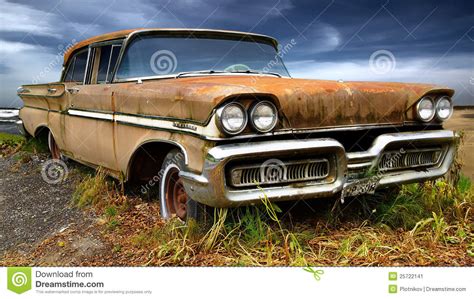 Picturesque Rural Landscape With Old Car Stock Image Image Of