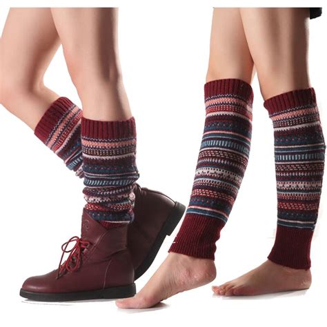 fashion warm women leg warmers stripe knee protect boot socks ladies long knit crochet boot