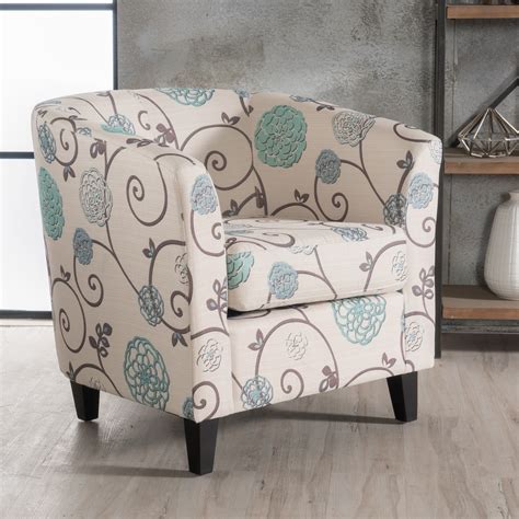 Noble House Pierson Floral Fabric Club Accent Chair White And Blue