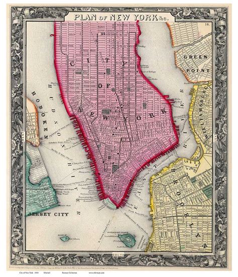 New York City 1860 Mitchell Manhattan Old Map Reprint Old Maps