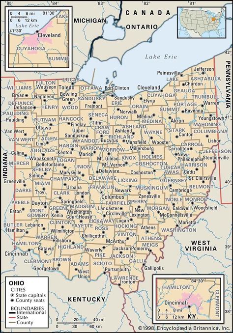 State Map Of Ohio County Boundaries And County Seats Ohio Map Ohio