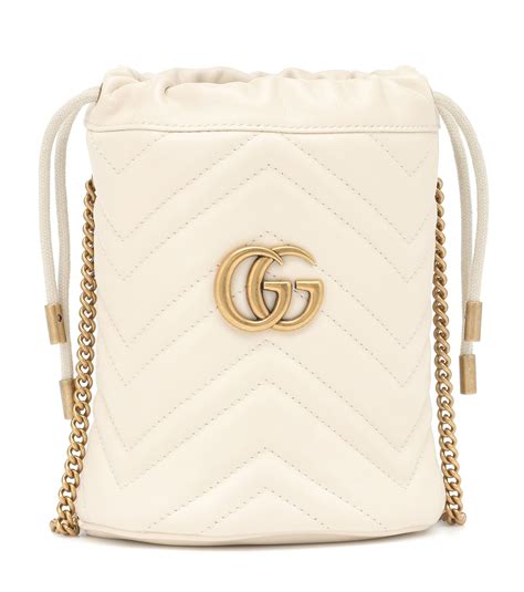 Gucci Mini Gg Marmont 20 Leather Bucket Bag In White Lyst