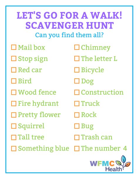 Neighborhood Walk Scavenger Hunt Checklist