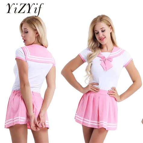 Yizyif Sexy Costumes School Girl Sexy Cosplay Fantasia Lingerie Short Sleeve Snap Crotch Romper